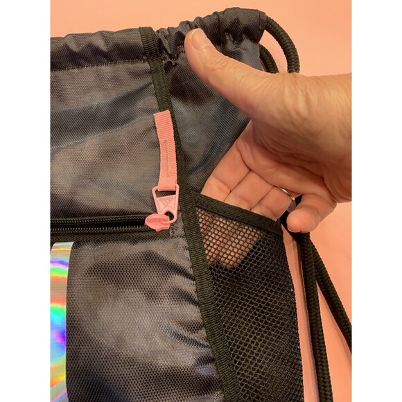 Adidas Limited Edition Three Stripe Backpack Drawstring Tote Pink/Blk Logo Hike - Picture 5 of 11